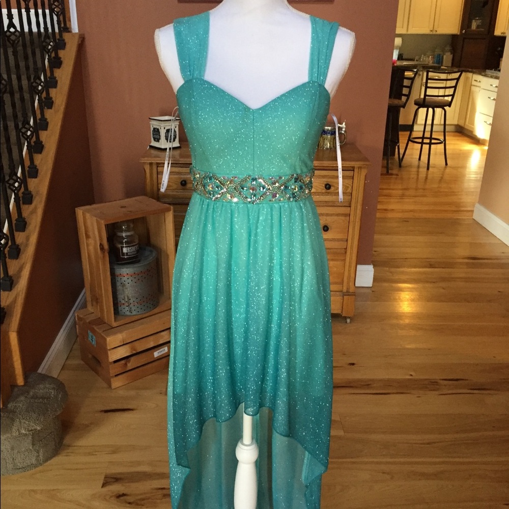 Blue green ombré formal dress